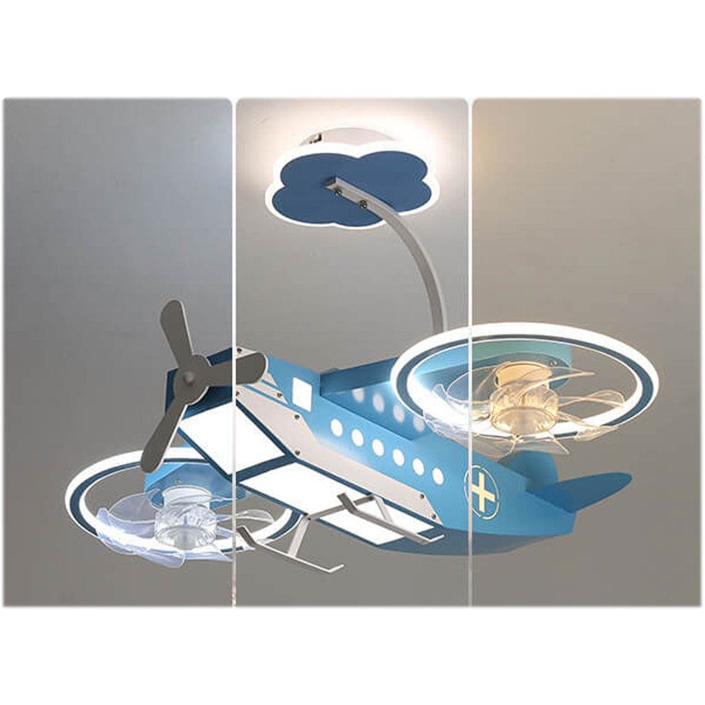 Lumendat Creative Cartoon Aircraft Kids Flush Mount Ceiling Fan Light Lumendat