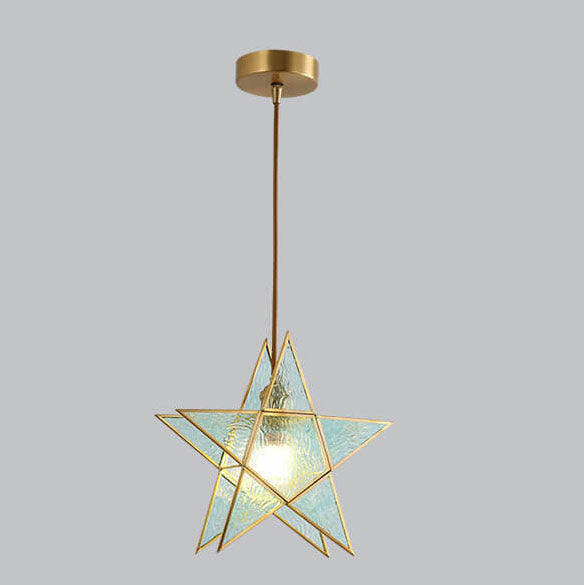 Modern Colorful Water-grain Glass 1-light Pentagram Shaped Pendant Light BulbSquare