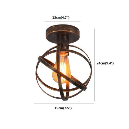 Contemporary Industrial Wrought Iron Spherical Cage 1-light Semi-flush Mount Ceiling Light for Living Room