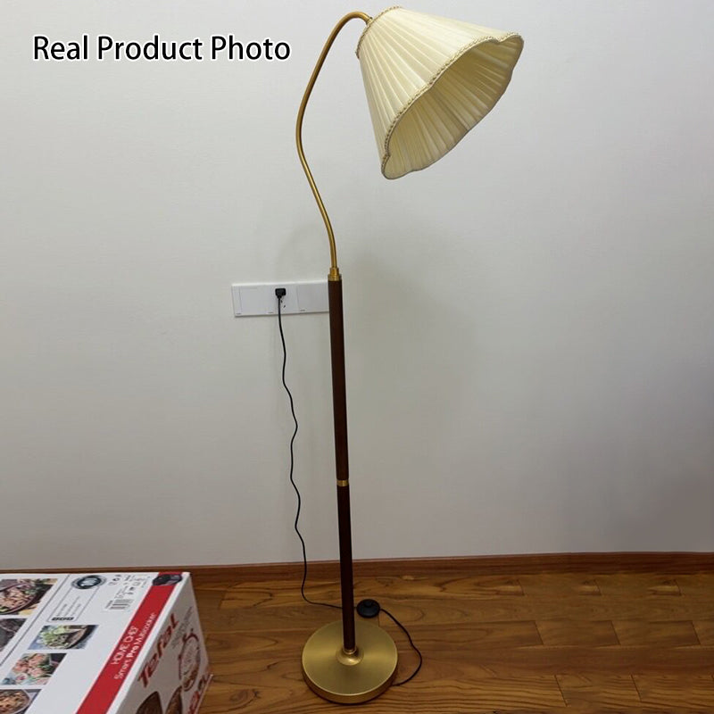 Japanese Vintage Flower Solid Wood Iron Fabric 1-Light Standing Floor Lamp Lumendat