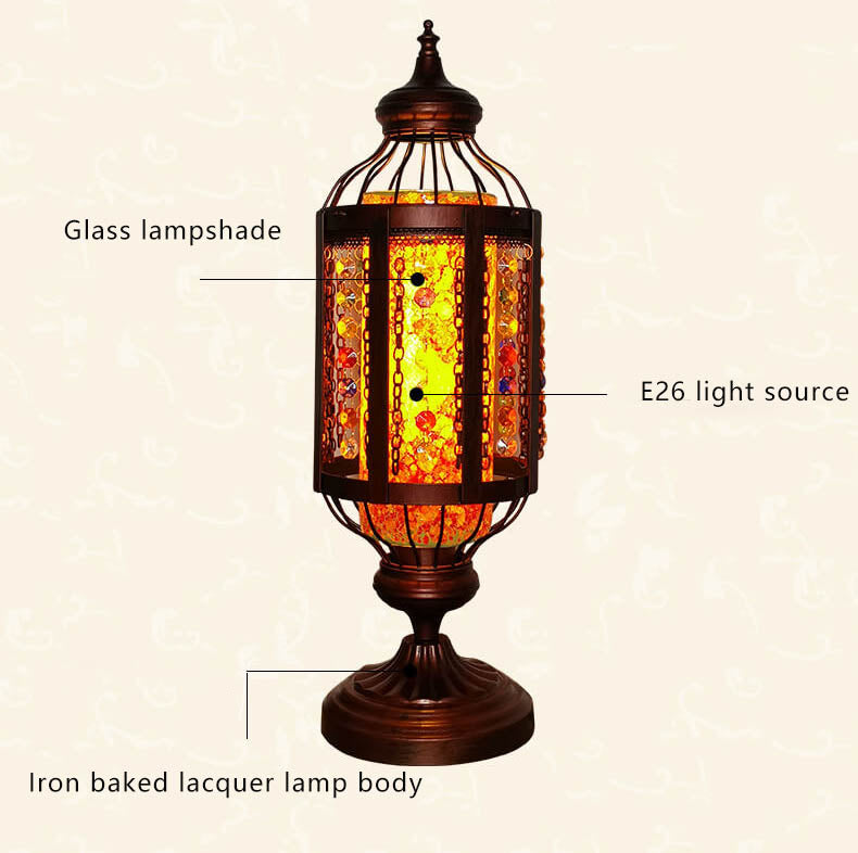 Vintage Turkish Stained Glass Lantern 1-Light Table Lamp Lumendat