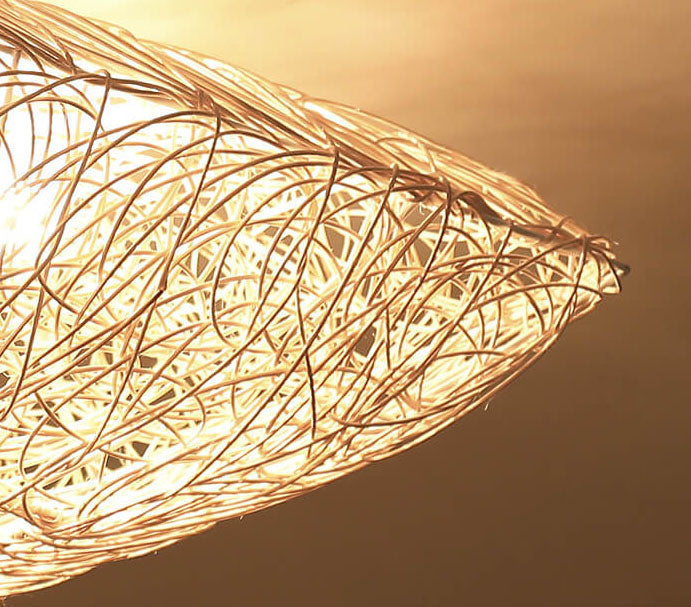 Modern Rattan Weaving Nest Square Shape 3-light Flush Mount Ceiling Light