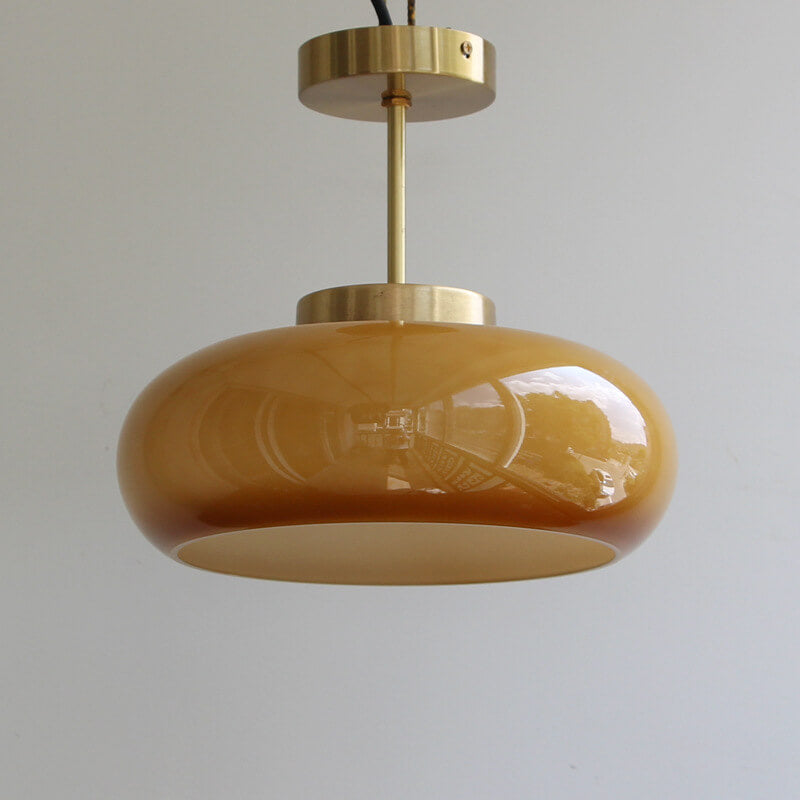 Vintage Brass Yellow Glass 1-light Semi-flush Mount Ceiling Light