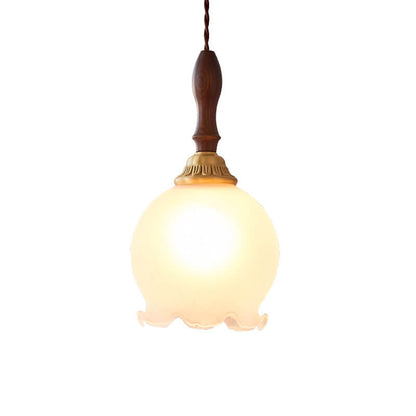 Vintage French Glass Tulip 1-Light Pendant Light