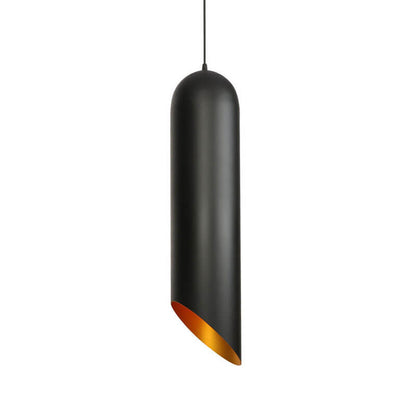 Vintage Black Metal Tubular 1-Light Pendant Light