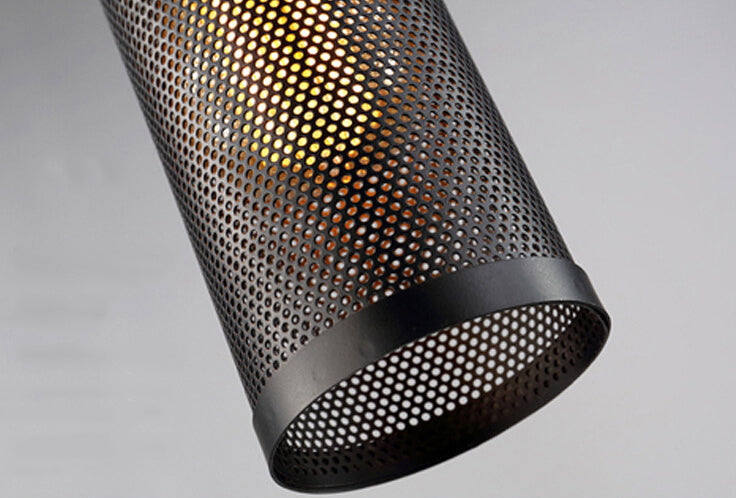 Vintage Wrought Iron Metal Mesh Cylindrical 1-light Pendant Light BulbSquare