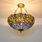 Vintage Tiffany Dragonfly Stained Glass 3-light Chandelier BulbSquare