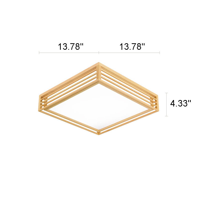 Nordic Solid Wood Square LED Japanese Tatami Flush Mount Ceiling Light BulbSquare