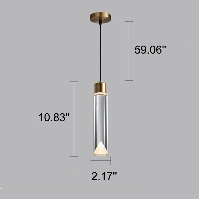Modern Minimalist Crystal Cylindrical Brass LED Pendant Light