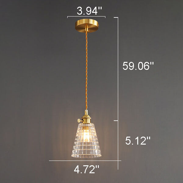 Modern Luxury Glass Bell Shade Brass 1-light Pendant Light BulbSquare