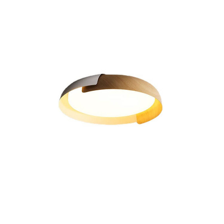 Minimalist Round Bowl Wood Grain LED Flush Mount Ceiling Light Lumendat