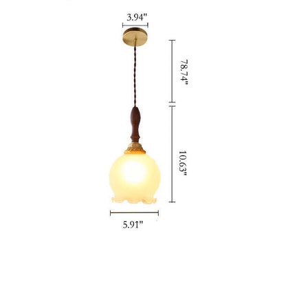 Vintage French Glass Tulip 1-Light Pendant Light