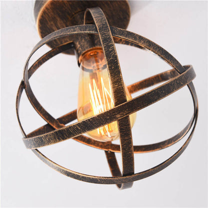 Contemporary Industrial Wrought Iron Spherical Cage 1-light Semi-flush Mount Ceiling Light for Living Room