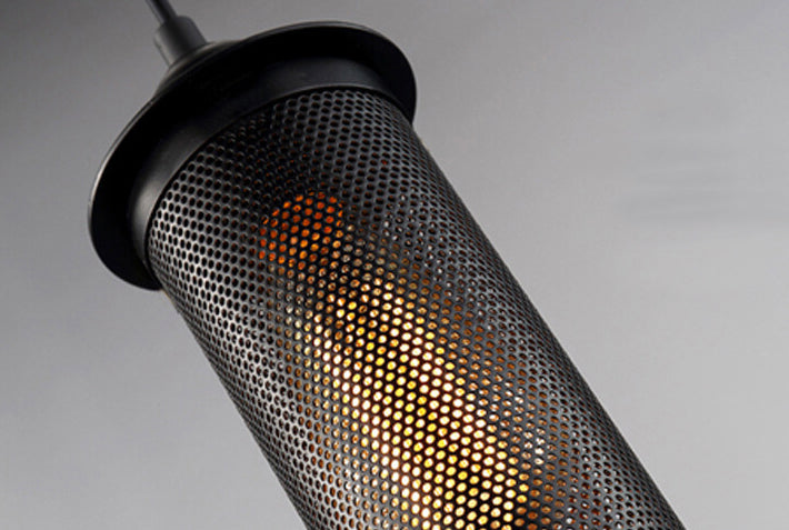 Vintage Wrought Iron Metal Mesh Cylindrical 1-light Pendant Light BulbSquare