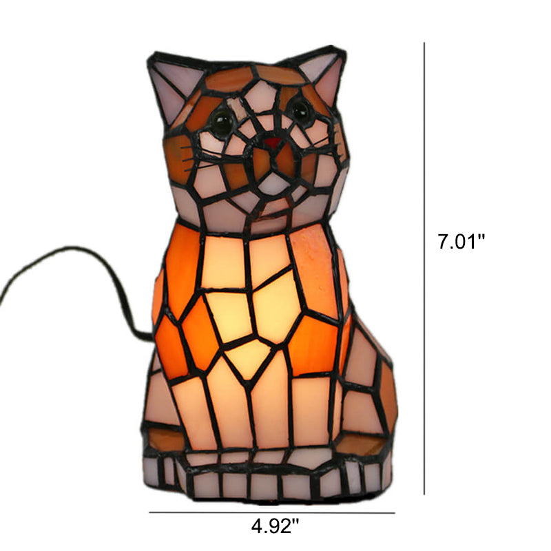 Tiffany Creative Cats /Dogs Stained Glass 1-Light Night Light Table Lamp Lumendat