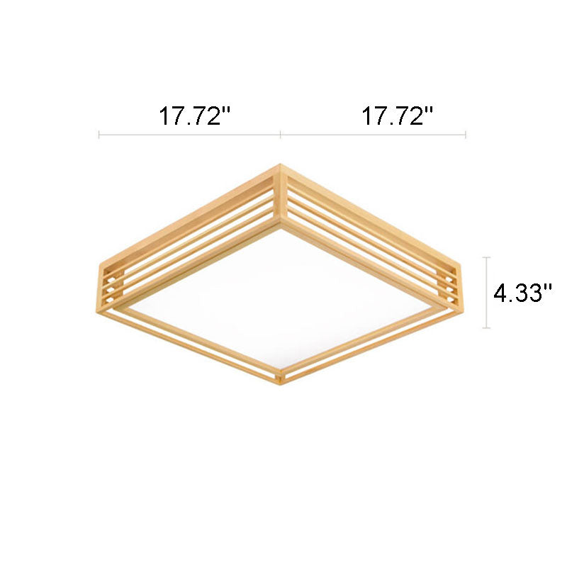 Nordic Solid Wood Square LED Japanese Tatami Flush Mount Ceiling Light BulbSquare
