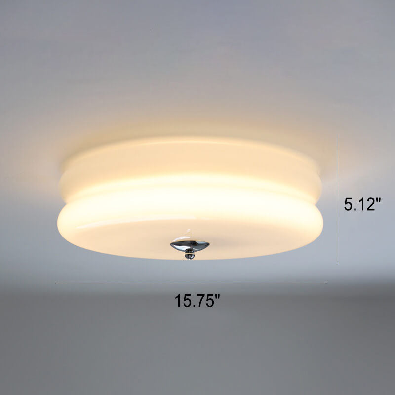 French Minimalist Cream Glass Round LED Flush Mount Ceiling Light BulbSquare