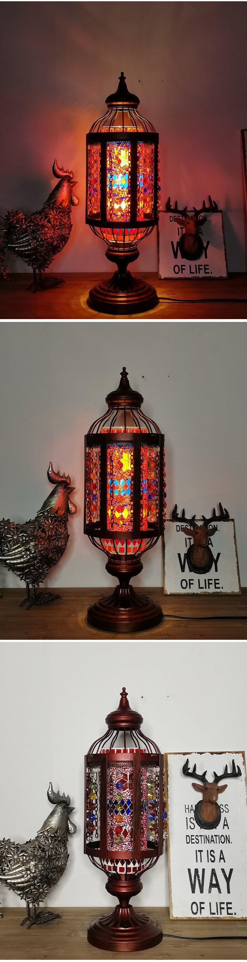 Vintage Turkish Stained Glass Lantern 1-Light Table Lamp Lumendat