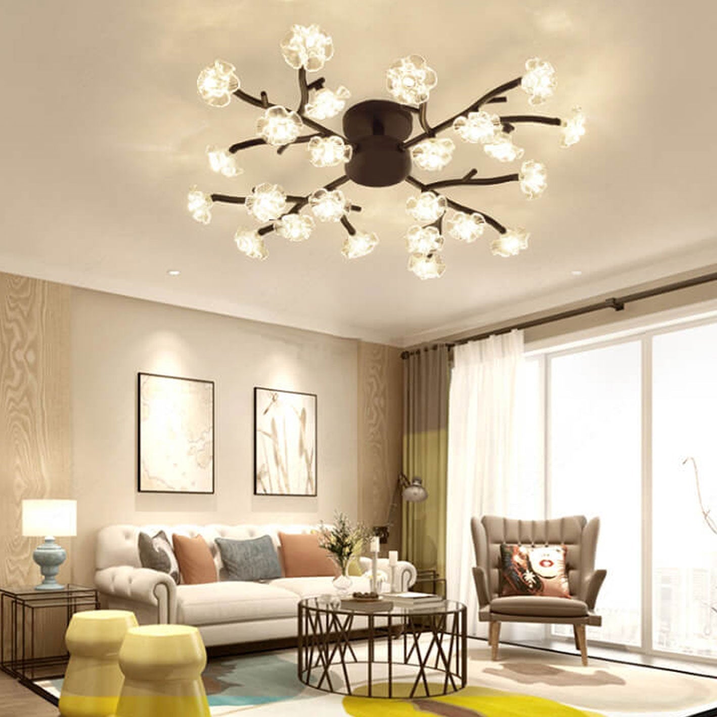 Nordic Creative Plum Blossom Tree Branch LED Semi-flush Mount Ceiling Light