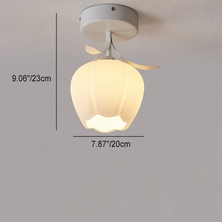 Contemporary Creative Cream Flower Pod Flower Globe Iron Glass 1-light Semi-flush Mount Ceiling Light for Hallway