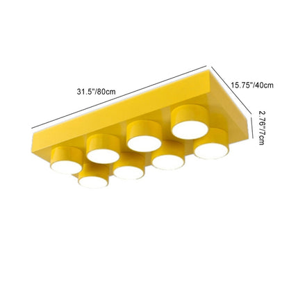 Contemporary Creative Building Block Square Iron LED Flush Mount Ceiling Light for Bedroom