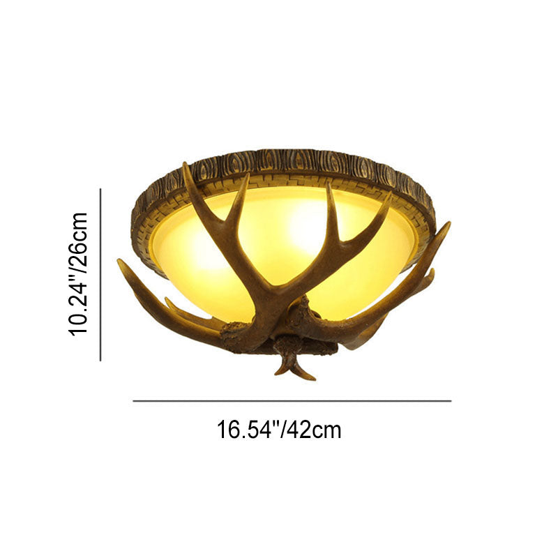 Vintage Industrial Antler Resin Glass Round 2/3/5 Light Flush Mount Ceiling Light