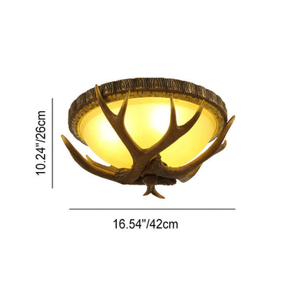 Vintage Industrial Antler Resin Glass Round 2/3/5 Light Flush Mount Ceiling Light