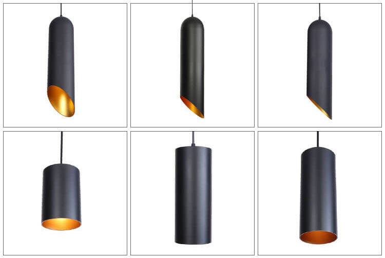 Vintage Black Metal Tubular 1-Light Pendant Light