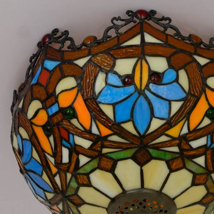 Vintage Tiffany Stained Glass Bowl Shape 2-light Flush Mount Ceiling Light
