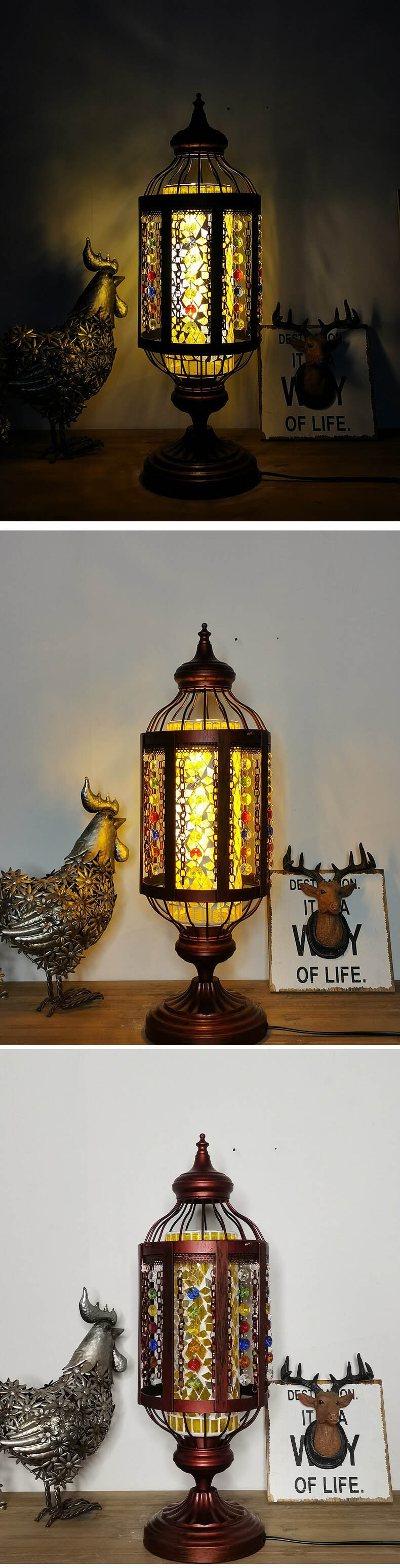 Vintage Turkish Stained Glass Lantern 1-Light Table Lamp Lumendat
