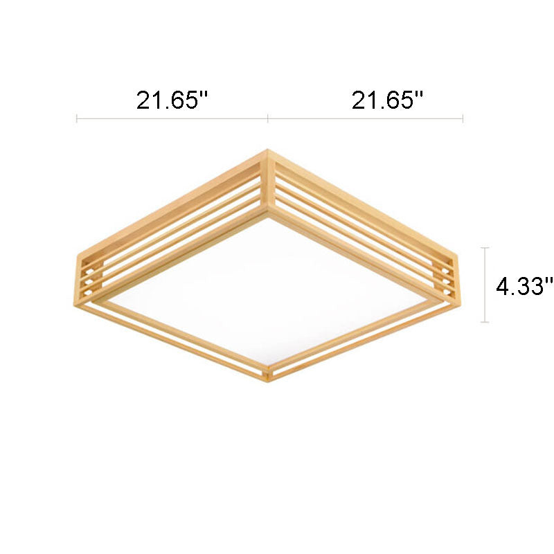 Nordic Solid Wood Square LED Japanese Tatami Flush Mount Ceiling Light BulbSquare