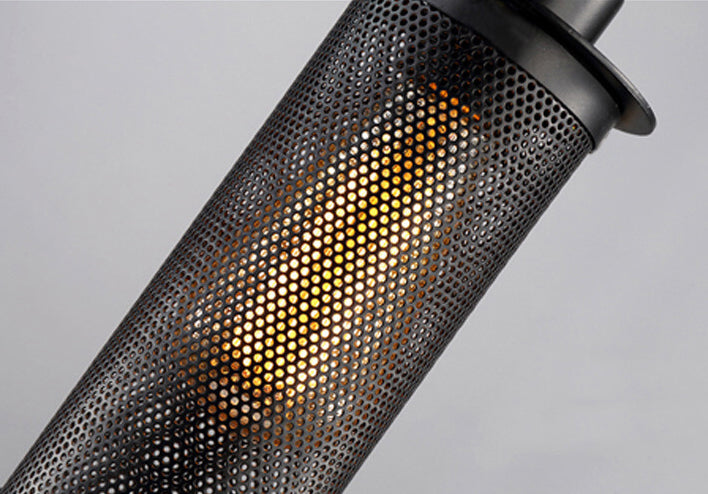 Vintage Wrought Iron Metal Mesh Cylindrical 1-light Pendant Light BulbSquare