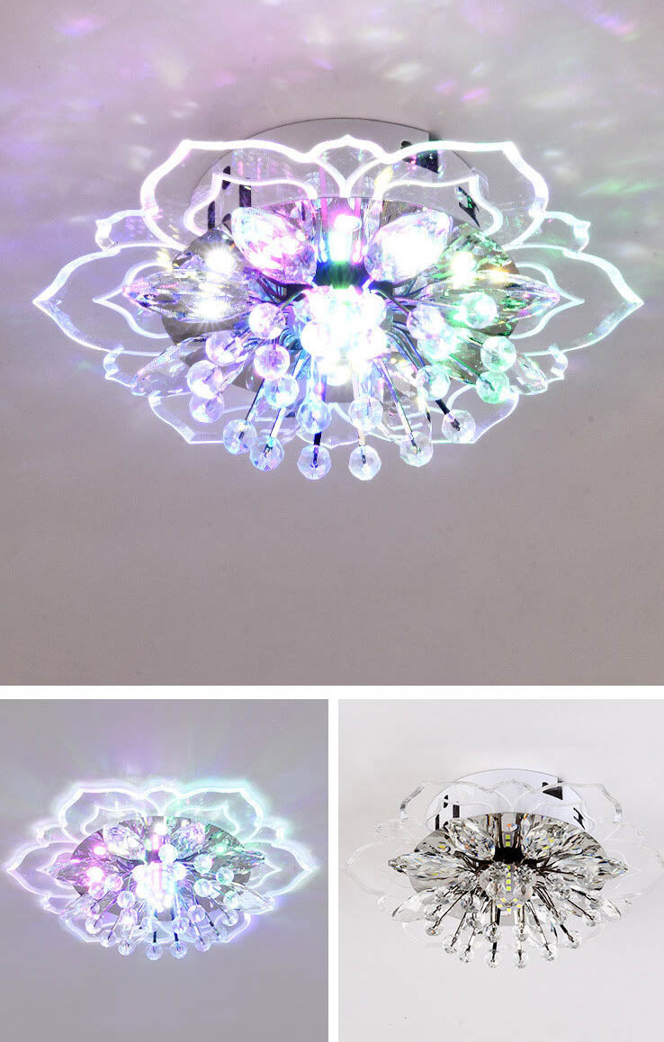 Modern Crystal Flower Shape LED Flush Mount Ceiling Light BulbSquare