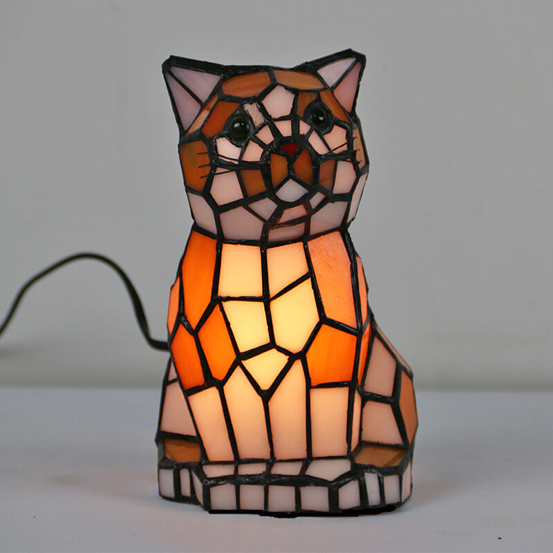Tiffany Creative Cats /Dogs Stained Glass 1-Light Night Light Table Lamp Lumendat