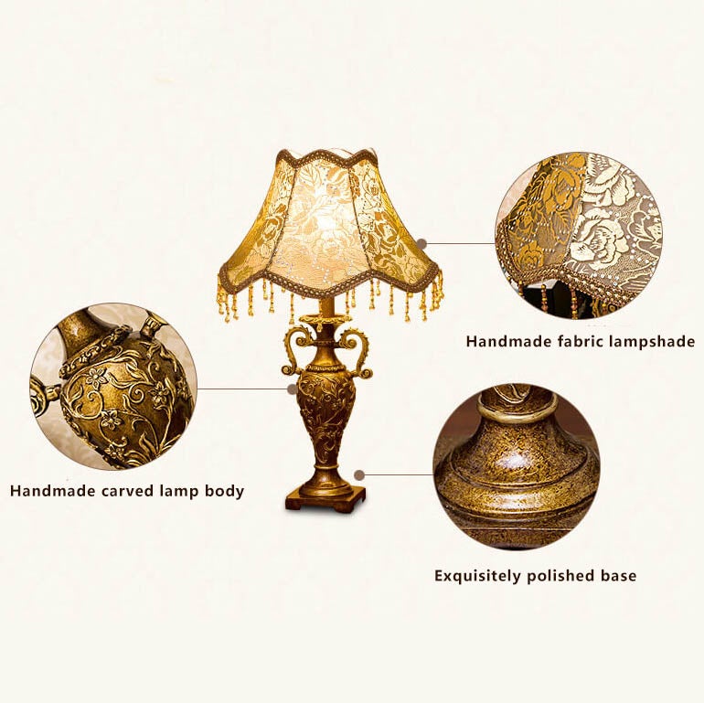 European Vintage Fabric Antique 1-Light Table Lamp Lumendat