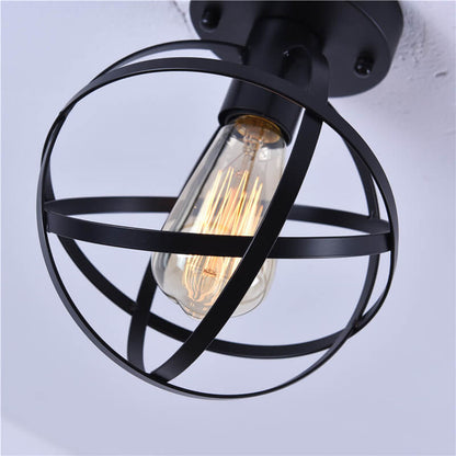 Contemporary Industrial Wrought Iron Spherical Cage 1-light Semi-flush Mount Ceiling Light for Living Room
