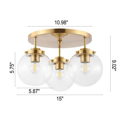 Industrial Glass Spherical / Long Barrel Design 3-light Semi-flush Mount Light