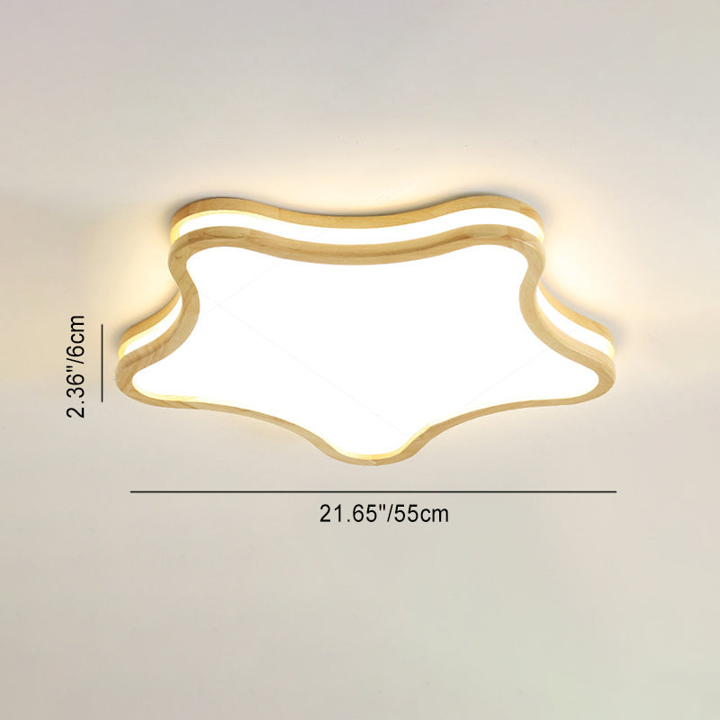 Lumendat Contemporary Nordic Kids Rubber Wood Glass Star Cloud Moon LED Flush Mount Ceiling Light For Bedroom Lumendat