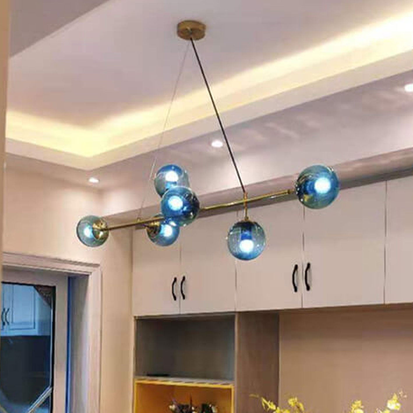 Modern Minimalist Long Glass Round Globe Island Light 6-light Chandelier