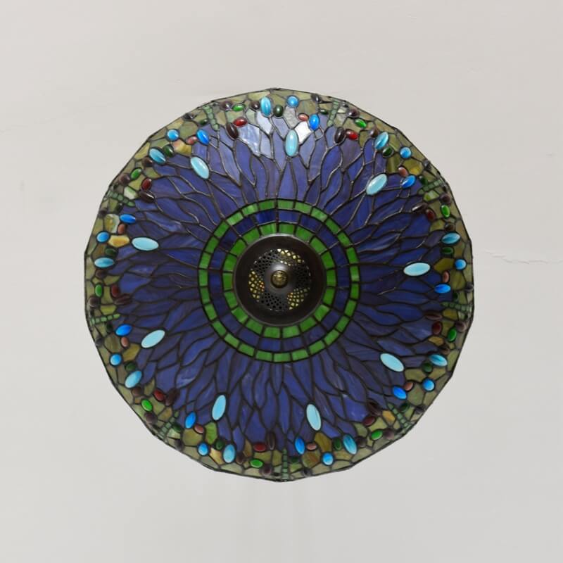 Vintage Tiffany Dragonfly Stained Glass 3-light Chandelier