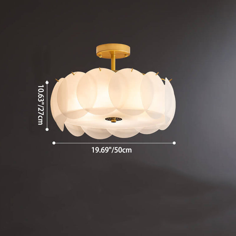 French Glass Round Drum 5/6 Light Semi-flush Mount Ceiling Light BulbSquare