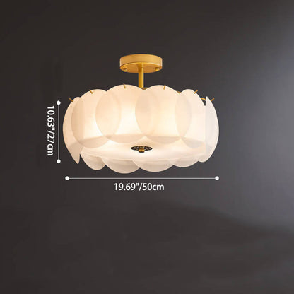 French Glass Round Drum 5/6 Light Semi-flush Mount Ceiling Light