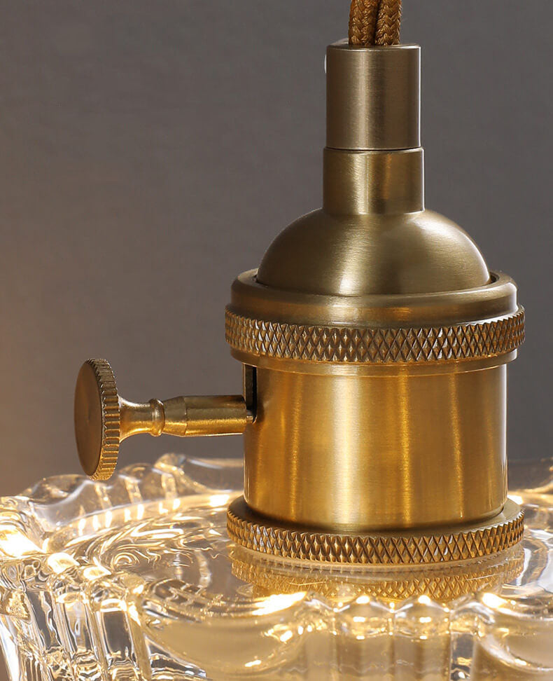 Modern Luxury Glass Bell Shade Brass 1-light Pendant Light BulbSquare
