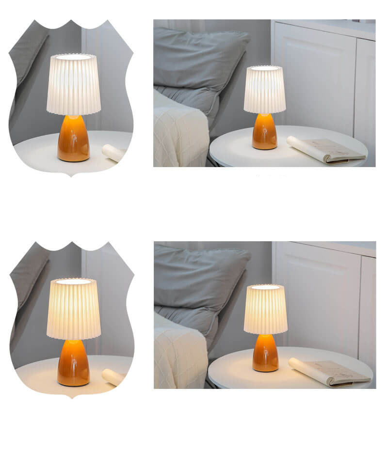 Nordic Vintage Pleated Shade Glass Base 1-Light Table Lamp Lumendat