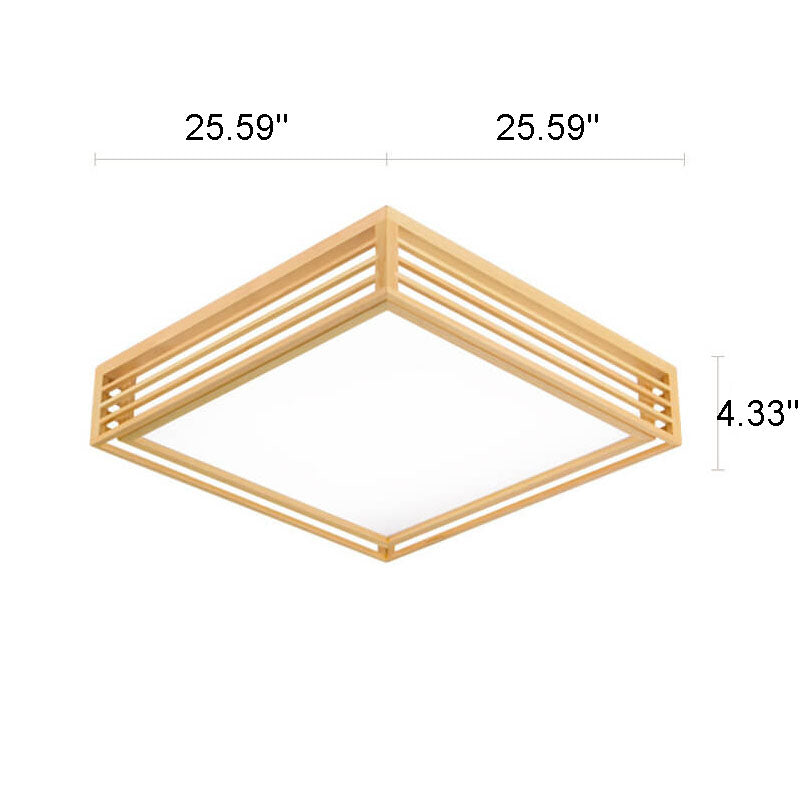 Nordic Solid Wood Square LED Japanese Tatami Flush Mount Ceiling Light BulbSquare