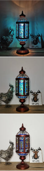 Vintage Turkish Stained Glass Lantern 1-Light Table Lamp Lumendat