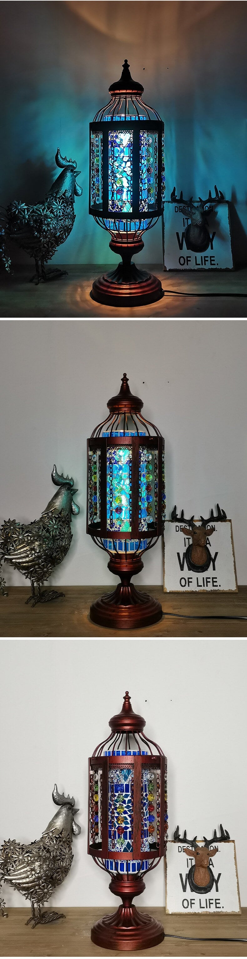 Vintage Turkish Stained Glass Lantern 1-Light Table Lamp Lumendat