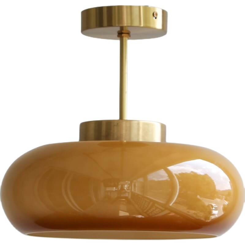 Vintage Brass Yellow Glass 1-light Semi-flush Mount Ceiling Light