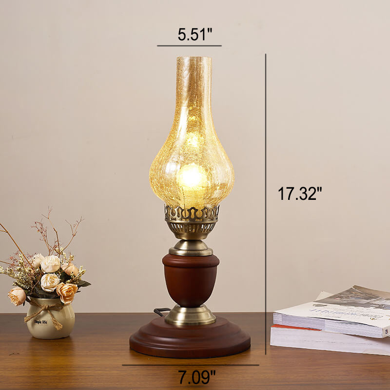 Vintage All Brass Wooden Glass Kerosene Lamp Design 1- Light Table Lamp Lumendat
