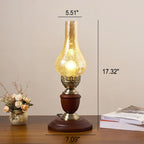Vintage All Brass Wooden Glass Kerosene Lamp Design 1- Light Table Lamp Lumendat